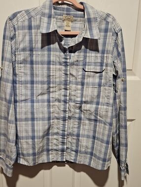L.L. Bean Light Blue and White Plaid Button-Down Shirt